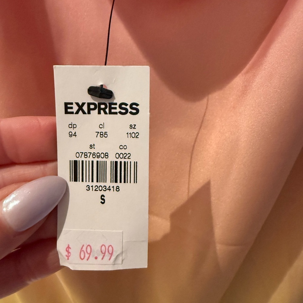 Express Pink and Yellow Midi Sundress Spaghetti Strap Easter - Picture 3 of 5